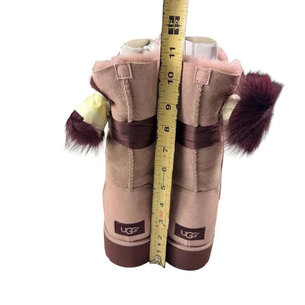 UGG Brita Boots Dusty Rose Suede Pom Pom Mid Calf Winter 1018518 Size 11 NEW